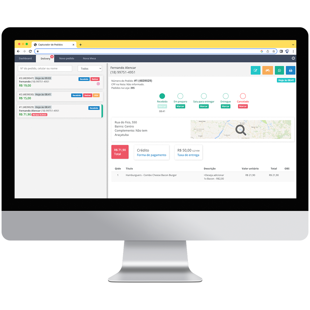 Painel de pedidos da JATOPRONTO
